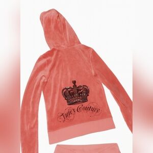 Juicy Couture Velour Tracksuit - Pink - Crown Logo - Small Hoodie & Pants Y2K